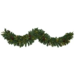 Nearly Natural 6-ft Mixed Pine Artificial Christmas Garland With 35 Clear LED Lights, Berries And Pinecones