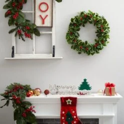 HomPlanti 22" Variegated Holly Leaf With Berries Artificial Christmas Wreath 5 HomPlanti 22" Variegated Holly Leaf With Berries Artificial Christmas Wreath -Sunnydaze Decor Shop c2c9750267ca4b07aab058c2bc2c280c