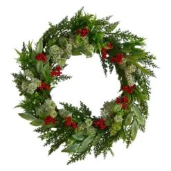 Nearly Natural 24-in Cedar, Eucalyptus And Berries Artificial Christmas Wreath