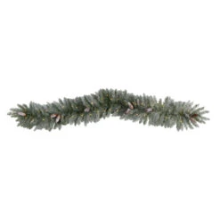 HomPlanti 6' Frosted Artificial Christmas Garland With Pinecones And 50 Warm White LED Lights