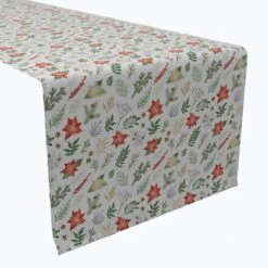 Fabric Textile Products, Inc. Table Runner, 100% Cotton, Christmas Plants & Flowers Green