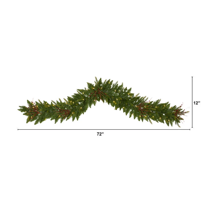 HomPlanti 6' Christmas Pine Artificial Garland With 50 Warm White LED Lights And Berries 2 HomPlanti 6' Christmas Pine Artificial Garland With 50 Warm White LED Lights And Berries - Image 2