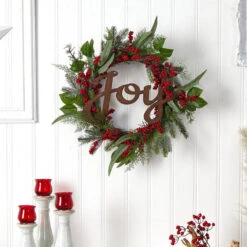Nearly Natural 24-in Joy And Berries Artificial Christmas Wreath -Sunnydaze Decor Shop c6759b492ab640bd82045368ebd7e6e5