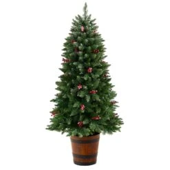 HomPlanti 5 Feet Frosted Colorado Aspen Pre-Lit Artificial Porch Christmas Tree With 200 LED Lights, 426 Bendable Branches And Berries In Decorative Planter -Sunnydaze Decor Shop c8783852d40c4055b50d6b161232ffc3