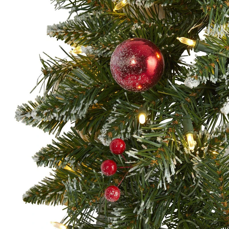 Nearly Natural 24-in Frosted Artificial Christmas Wreath With 50 Warm White LED Lights, Ornaments And Berries 4 Nearly Natural 24-in Frosted Artificial Christmas Wreath With 50 Warm White LED Lights, Ornaments And Berries - Image 4