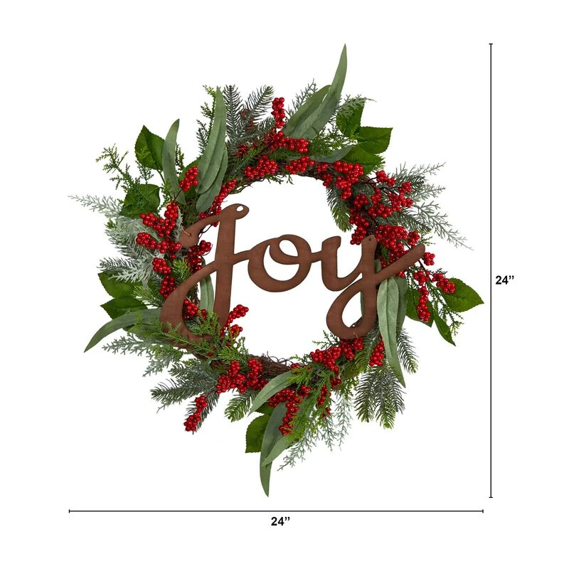 HomPlanti 24" Joy And Berries Artificial Christmas Wreath 2 HomPlanti 24" Joy And Berries Artificial Christmas Wreath - Image 2