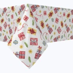 Fabric Textile Products, Inc. Rectangular Tablecloth, 100% Cotton, Christmas Gifts Illustration Red