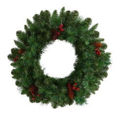 Nearly Natural 20-in Frosted Pine Artificial Christmas Wreath With Pinecones, Berries And 35 Warm White LED Lights -Sunnydaze Decor Shop ccba9fc3d56249139a5b2053a66fe714