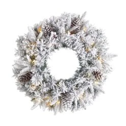 Nearly Natural 20-in Flocked Artificial Christmas Wreath With 35 Warm White LED Lights