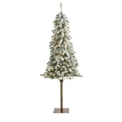 Nearly Natural 5-ft Flocked Alpine Christmas Artificial Tree With 150 Lights And 405 Bendable Branches Green