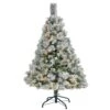 Nearly Natural 4-ft Flocked Oregon Pine Artificial Christmas Tree With 100 Clear Lights And 215 Bendable Branches