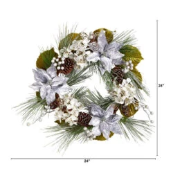 Nearly Natural 24-in Silver Poinsettia, Hydrangea And Pinecones Artificial Christmas Wreath -Sunnydaze Decor Shop d018a58ba7d742c1a296c5701619d524