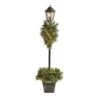 Nearly Natural 5-ft Holiday Pre-lit Decorated Lamp Post With Artificial Christmas Greenery, Decorative Container And 50 LED Lights Indoor Outdoor Patio Porch Decor