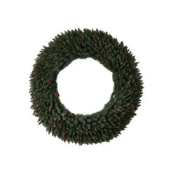 Nearly Natural 5-ft Large Flocked Artificial Christmas Wreath With Pinecones, Berries, 400 Clear LED Lights And 820 Bendable Branches Green -Sunnydaze Decor Shop d4179e0a62554bdaa081e70840a94380