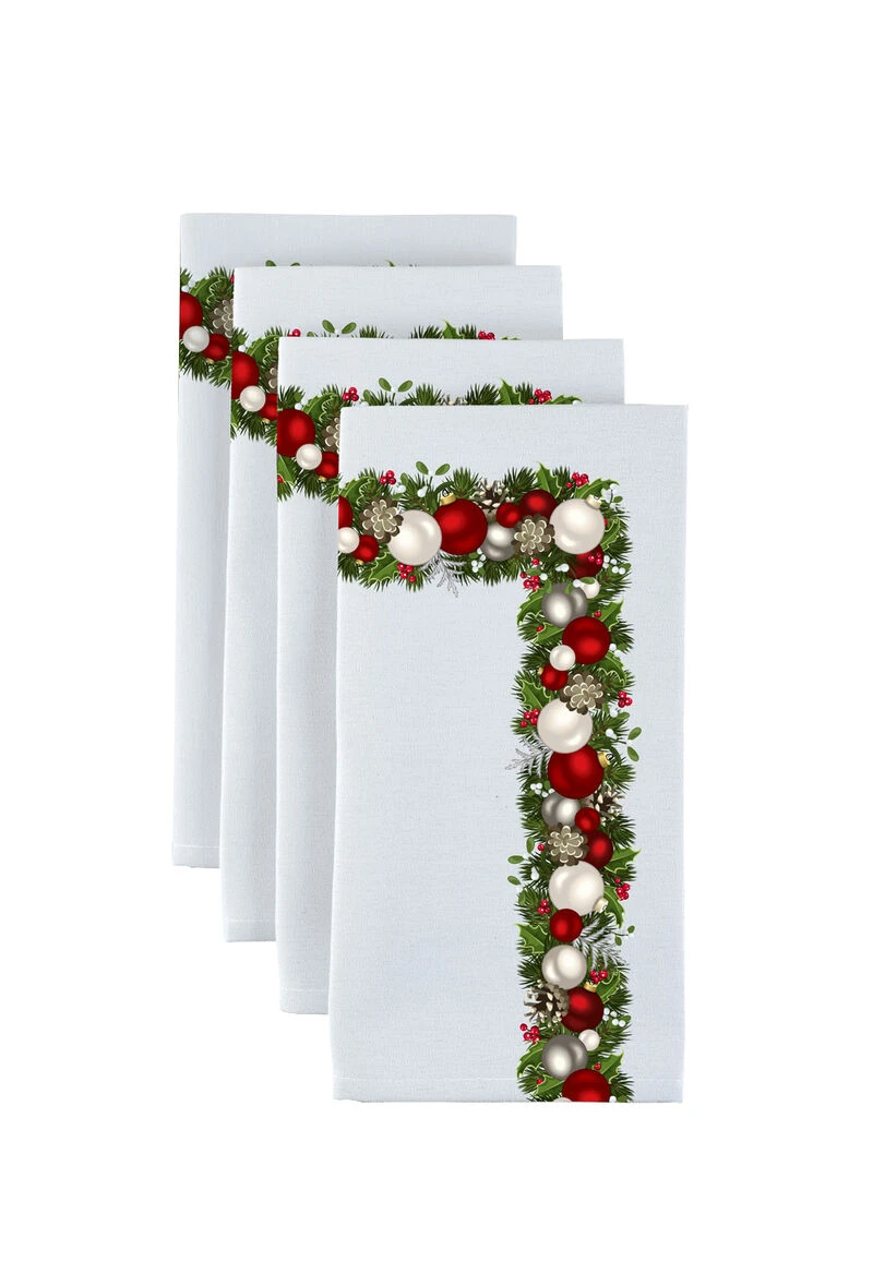 Fabric Textile Products, Inc. Napkin Set, 100% Polyester, Set Of 4, Christmas Garland Border 1 Fabric Textile Products, Inc. Napkin Set, 100% Polyester, Set Of 4, Christmas Garland Border