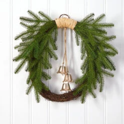 Nearly Natural 24-in Holiday Christmas Pine And Hanging Bells Wreath -Sunnydaze Decor Shop d4ad6dd131e143f691b505022c46be6c