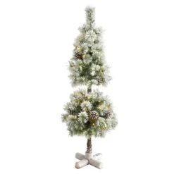 Nearly Natural 3-ft Flocked Artificial Christmas Tree Topiary With 50 Warm White LED Lights And Pine Cones