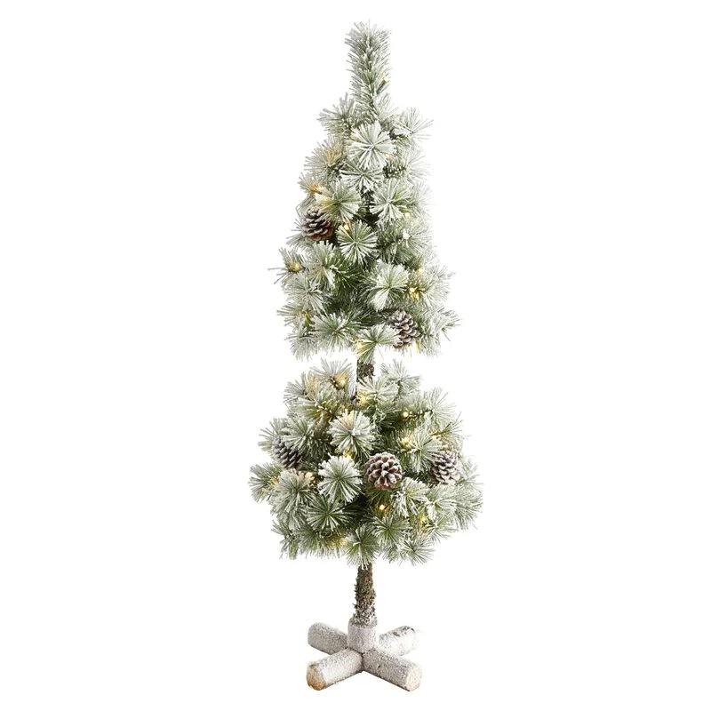 Nearly Natural 3-ft Flocked Artificial Christmas Tree Topiary With 50 Warm White LED Lights And Pine Cones 1 Nearly Natural 3-ft Flocked Artificial Christmas Tree Topiary With 50 Warm White LED Lights And Pine Cones