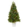 Nearly Natural 56-in Snow Tipped Christmas Tree W/100 LED In White Planter