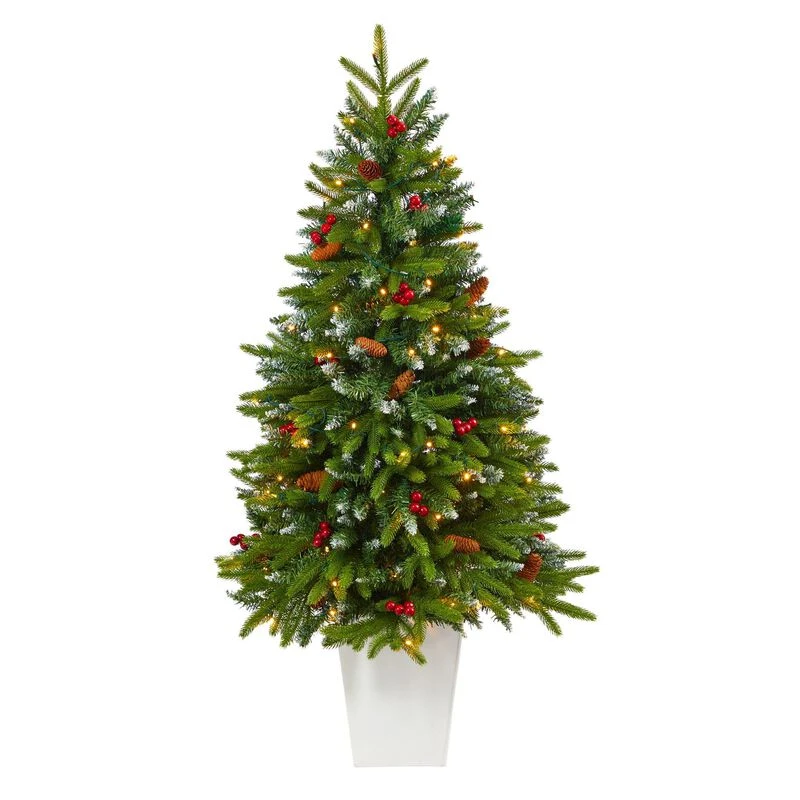 Nearly Natural 56-in Snow Tipped Christmas Tree W/100 LED In White Planter 1 Nearly Natural 56-in Snow Tipped Christmas Tree W/100 LED In White Planter