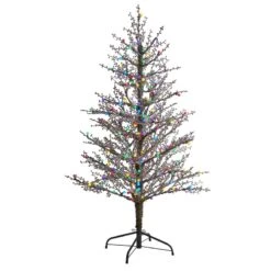 Nearly Natural 5-ft Frosted Berry Twig Artificial Christmas Tree With 200 Multicolored Gum Ball LED Lights And 386 Bendable Branches