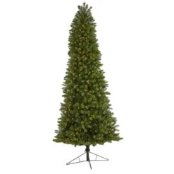 Nearly Natural 9-ft Slim Virginia Spruce Artificial Christmas Tree With 750 Warm White (Multifunction) LED Lights With Instant Connect Technology And 1654 Bendable Branches Green