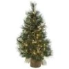 Nearly Natural 3-ft Christmas Tree W/160 Frosted Tips, 100 Clear Lights, Pine Cones & Burlap Bag