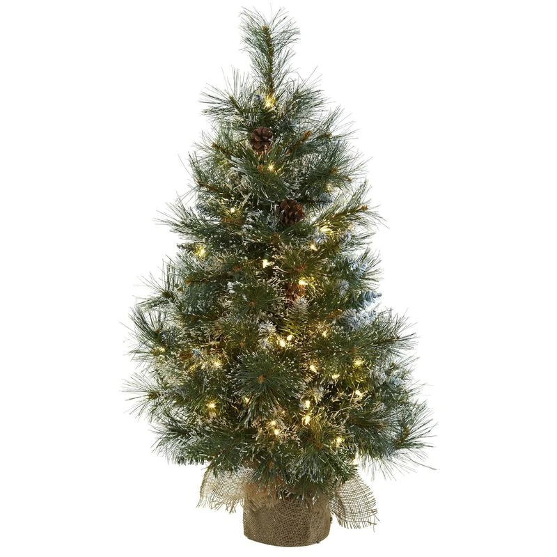 Nearly Natural 3-ft Christmas Tree W/160 Frosted Tips, 100 Clear Lights, Pine Cones & Burlap Bag 1 Nearly Natural 3-ft Christmas Tree W/160 Frosted Tips, 100 Clear Lights, Pine Cones & Burlap Bag