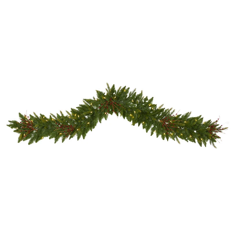 HomPlanti 6' Christmas Pine Artificial Garland With 50 Warm White LED Lights And Berries 1 HomPlanti 6' Christmas Pine Artificial Garland With 50 Warm White LED Lights And Berries