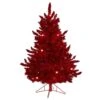 Nearly Natural 4-ft Red Flocked Fraser Fir Artificial Christmas Tree With 100 Red Lights, 14 Globe Bulbs And 270 Bendable Branches Red