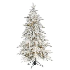 HomPlanti 5 Feet Flocked Grand Northern Rocky Fir Artificial Christmas Tree With 650 Warm Micro (Multifunction With Remote Control) LED Lights, Instant Connect Technology And 386 Bendable Branches