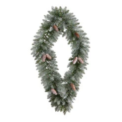 Nearly Natural 3-ft Holiday Christmas Geometric Diamond Frosted Wreath With Pinecones And 50 Warm White LED Lights -Sunnydaze Decor Shop daa0e13c9ea547d49766a2d2eb2b0200