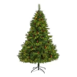 Nearly Natural 6-ft West Virginia Full Bodied Mixed Pine Artificial Christmas Tree With 300 Clear LED Lights And Pine Cones Green