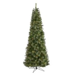 Nearly Natural 9-ft Cashmere Slim Artificial Christmas Tree With 550 Warm White Lights And 1308 Bendable Branches Green