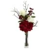Nearly Natural Merry Christmas Rose Hydrangea Arrangement