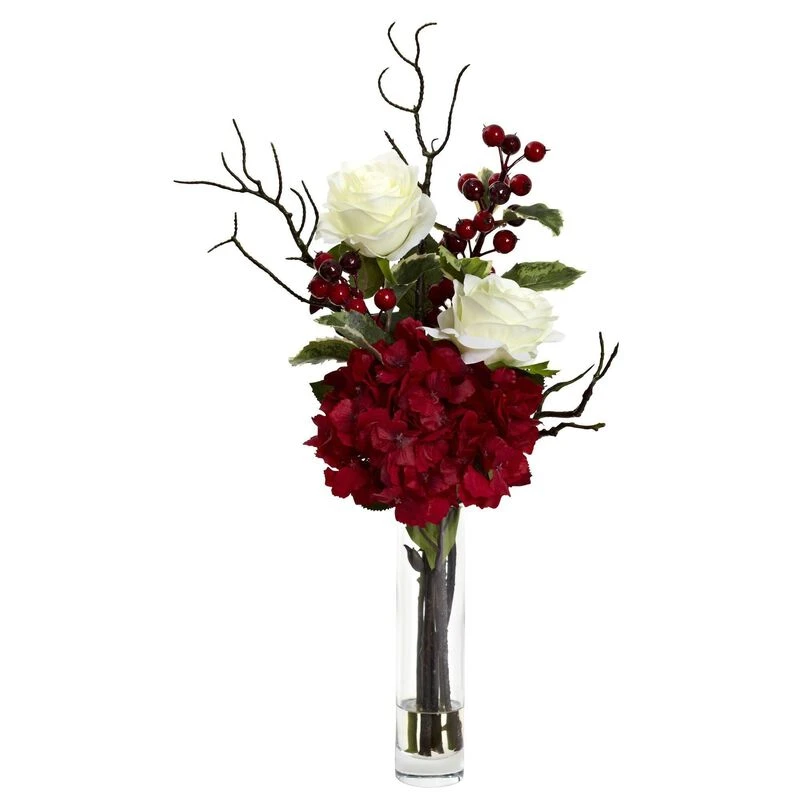 Nearly Natural Merry Christmas Rose Hydrangea Arrangement 1 Nearly Natural Merry Christmas Rose Hydrangea Arrangement