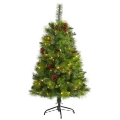 Nearly Natural 5-ft Montana Mixed Pine Artificial Christmas Tree With Pine Cones, Berries And 250 Clear LED Lights Green
