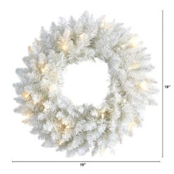 Nearly Natural 18-in White Colorado Spruce Artificial Christmas Wreath With 129 Bendable Branches And 20 Warm LED Lights White -Sunnydaze Decor Shop e4763bc442594a808102ceb7d5230a22