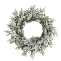 Nearly Natural 24-in Flocked Artificial Christmas Wreath With 50 LED Lights