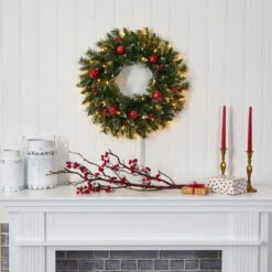 Nearly Natural 24-in Frosted Artificial Christmas Wreath With 50 Warm White LED Lights, Ornaments And Berries 9 Nearly Natural 24-in Frosted Artificial Christmas Wreath With 50 Warm White LED Lights, Ornaments And Berries -Sunnydaze Decor Shop e92aee542371450f876fc6956d3a17ae