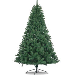 Artificial Christmas Tree Full Natural Spruce PVC Fir Tree 7.5ft Foldable Metal Stand Unlit Green Green