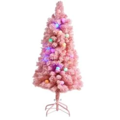 Nearly Natural 4-ft Holiday Frosted Pink Cashmere Artificial Christmas Tree With 30 Jumbo Multicolored Globe LED Lights