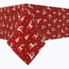Fabric Textile Products, Inc. Rectangular Tablecloth, 100% Cotton, Golden Reindeer & Christmas Trees Red
