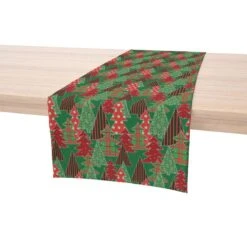 Fabric Textile Products, Inc. Table Runner, 100% Polyester, Christmas Tree Patchwork Green