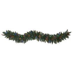 HomPlanti 6' Snow Dusted Artificial Christmas Garland With 50 Multicolored LED Lights, Berries And Pinecones