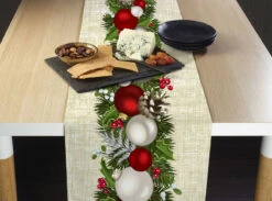 Fabric Textile Products, Inc. Table Runner, 100% Polyester, Textured Christmas Garland Border Red