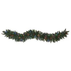 Nearly Natural 6-ft Snow Dusted Artificial Christmas Garland With 50 Multicolored LED Lights, Berries And Pinecones