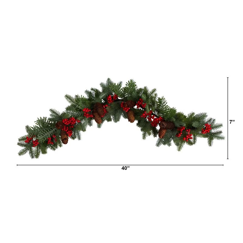 HomPlanti 40" Pines, Red Berries And Pinecones Artificial Christmas Garland 2 HomPlanti 40" Pines, Red Berries And Pinecones Artificial Christmas Garland - Image 2