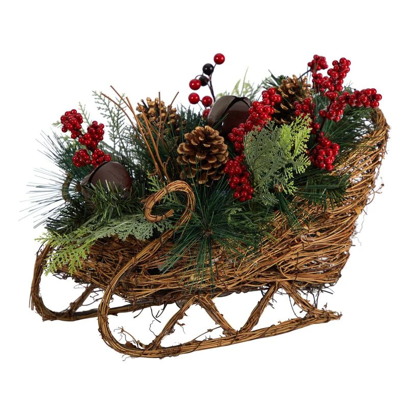 Nearly Natural 18-in Christmas Sleigh With Pine, Pinecones And Berries Artificial Christmas Arrangement 1 Nearly Natural 18-in Christmas Sleigh With Pine, Pinecones And Berries Artificial Christmas Arrangement