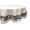 Fabric Textile Products, Inc. Round Tablecloth, 100% Polyester, Textured Christmas Garland Border Red